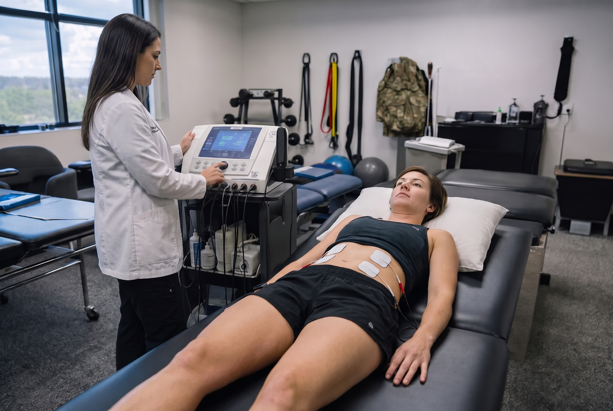 Cheap gel-pad EMS belt versus clinical integrated-electrode NMES